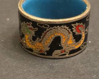 Chinese Export Cloisonné Dragon Band Ring