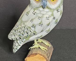 Hand-Carved Wooden Snowy Owl Figurine