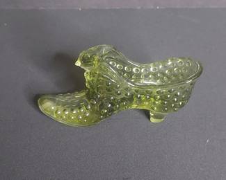 Fenton Art Glass Colonial Green Hobnail Cat Slipper Shoe
