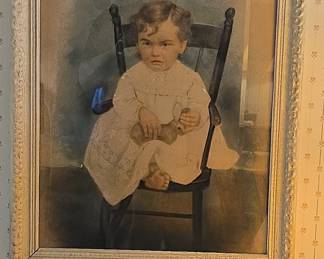 Victorian Era Hand-Tinted Child Portrait in Ornate Gilded Frame