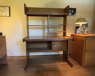 Vintage Oak Student Desk with Hutch
