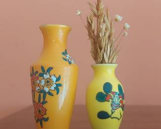 Vintage Hand-Painted Miniature Ceramic Vases - Japanese Style