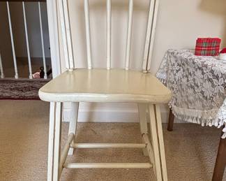 Vintage Spindle-Back Dining Chair with Pinstripe Accents