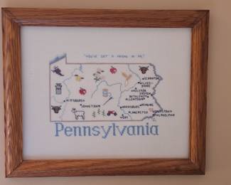 Vintage Pennsylvania Map Cross-Stitch Sampler "You've Got a Friend in PA"