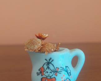Vintage Japanese Miniature Porcelain Creamer with Girl and Butterfly