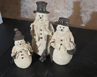 Vintage Resin Snowman Trio with Accessories