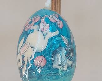 Vintage Decoupage Easter Egg Ornament with Rabbits and Flowers
