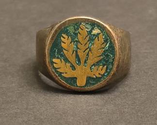Vintage Mexican Sterling Silver and Malachite Inlay Signet Ring