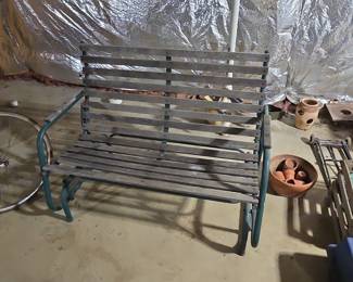 Vintage Metal and Wood Slat Porch Glider