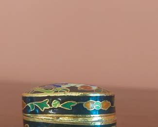 Vintage Chinese Cloisonné Enamel Pill Box with Bird and Floral Motifs