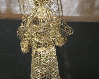 Vintage Gold Wire Mesh Angel Christmas Tree Topper with Glitter
