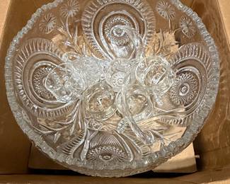 L.E. Smith Pinwheel & Stars Punch Bowl Set