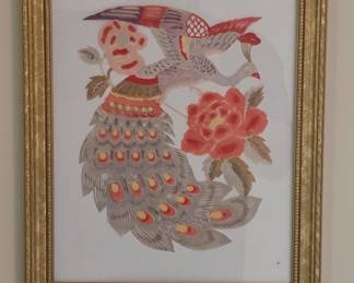 Chinese Paper Cut-Out Peacock and Peony Art