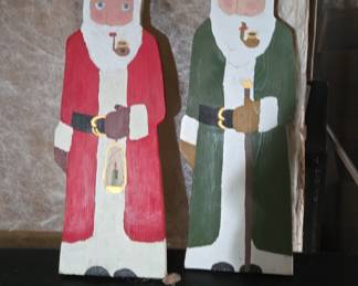 Vintage Hand-Painted Wooden Santa Claus Figures