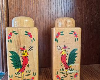 Vintage Hand-Painted Wooden Rooster Salt and Pepper Shakers - Made in Japan