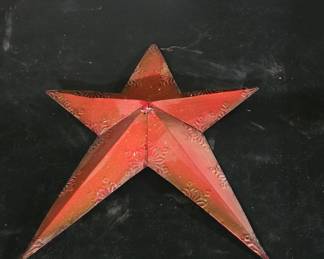 Vintage Embossed Metal Star Wall Decor - Red Snowflake Pattern