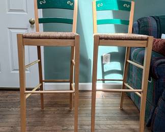 Italian Beechwood and Rush Bar Stools