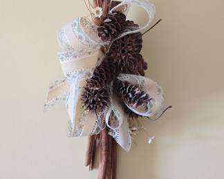 Rustic Cinnamon Stick and Pinecone Wall Swag with Dried Flowers and Lace Ribbon