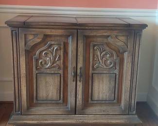 Vintage Oak Flip-Top Server/Bar Cabinet