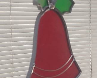 Stained Glass Christmas Bell Suncatcher with Holly
