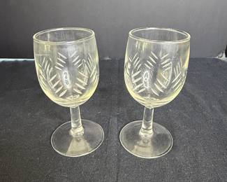 Vintage Etched Glass Wine Goblets - Javit Rain Pattern