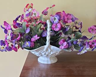 Vintage Ceramic Basket with Artificial Pansies