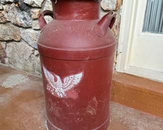 Vintage Red Milk Can with Eagle Decal