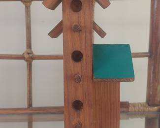 Vintage Multi-Tiered Wooden Birdhouse with Green Roof Accents