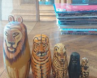 Hand-Painted Wooden Big Cat Nesting Doll Set