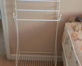 Vintage Mid-Century Modern Metal Towel Rack with Storage Shelf