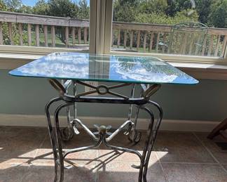 Vintage Wrought Iron and Glass Accent Table