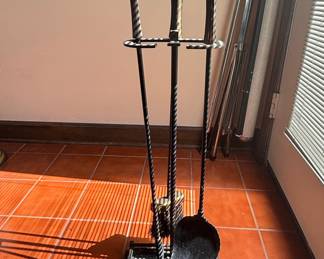 Wrought Iron Fireplace Tool Set with Textured Organic Handles