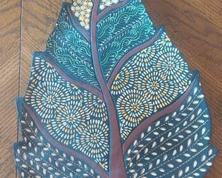 Indonesian Hand-Painted Wooden Leaf Tray