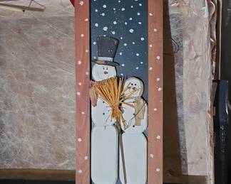 Rustic Wooden Snowman 'Welcome Friends' Wall Sign