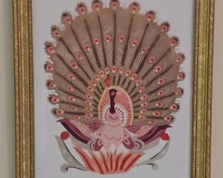 Mid-Century Modernist Peacock Watercolor Painting