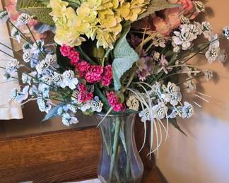 Artificial Hydrangea and Mixed Floral Arrangement in Glass Vase