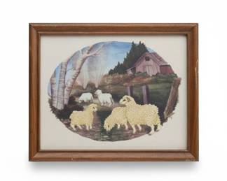 Sheep Farm Crewel Embroidery Art