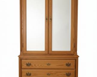 Vintage Oak Armoire with Mirrored Doors