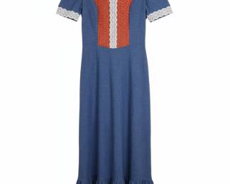 Vintage 1970s Prairie Style Maxi Dress with Floral Bodice Panel