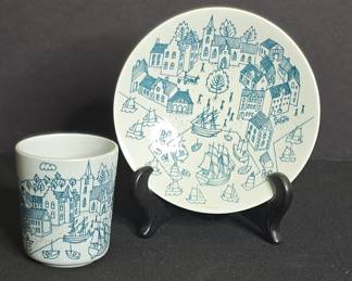Nymolle Art Faience Cup and Plate by Bjørn Wiinblad
