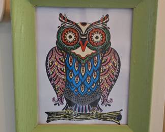 Decorative Owl Print in Green Frame