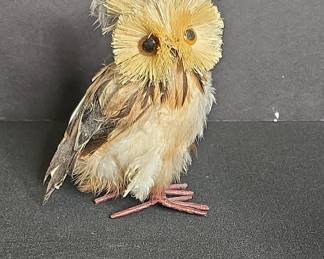 Vintage Straw and Feather Owl Figurine