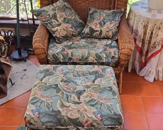 Wicker Wingback Chair and Ottoman Set