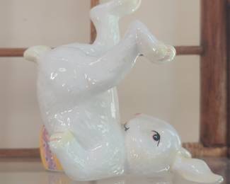 Vintage Ceramic Bunny with Decorated Egg Figurine