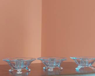 Vintage Clear Glass Three-Footed Candlestick Holders