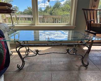 Hollywood Regency Gilt Scroll Wrought Iron Coffee Table Base
