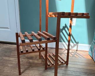 Mid-Century Modern Tiered Slatted Wood Plant Stand