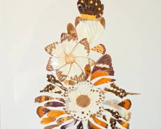 Vintage Butterfly Wing Floral Collage Art by Baucini - 1976