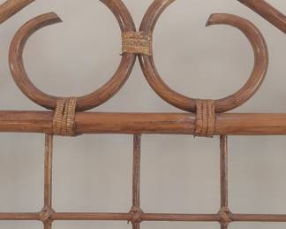 Vintage Rattan and Glass Etagere with Grid Back
