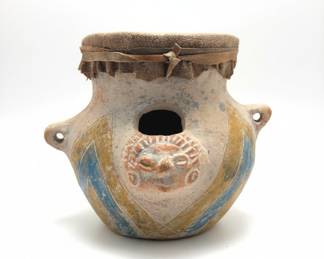 Southwestern Style Pottery Drum with Figural Face